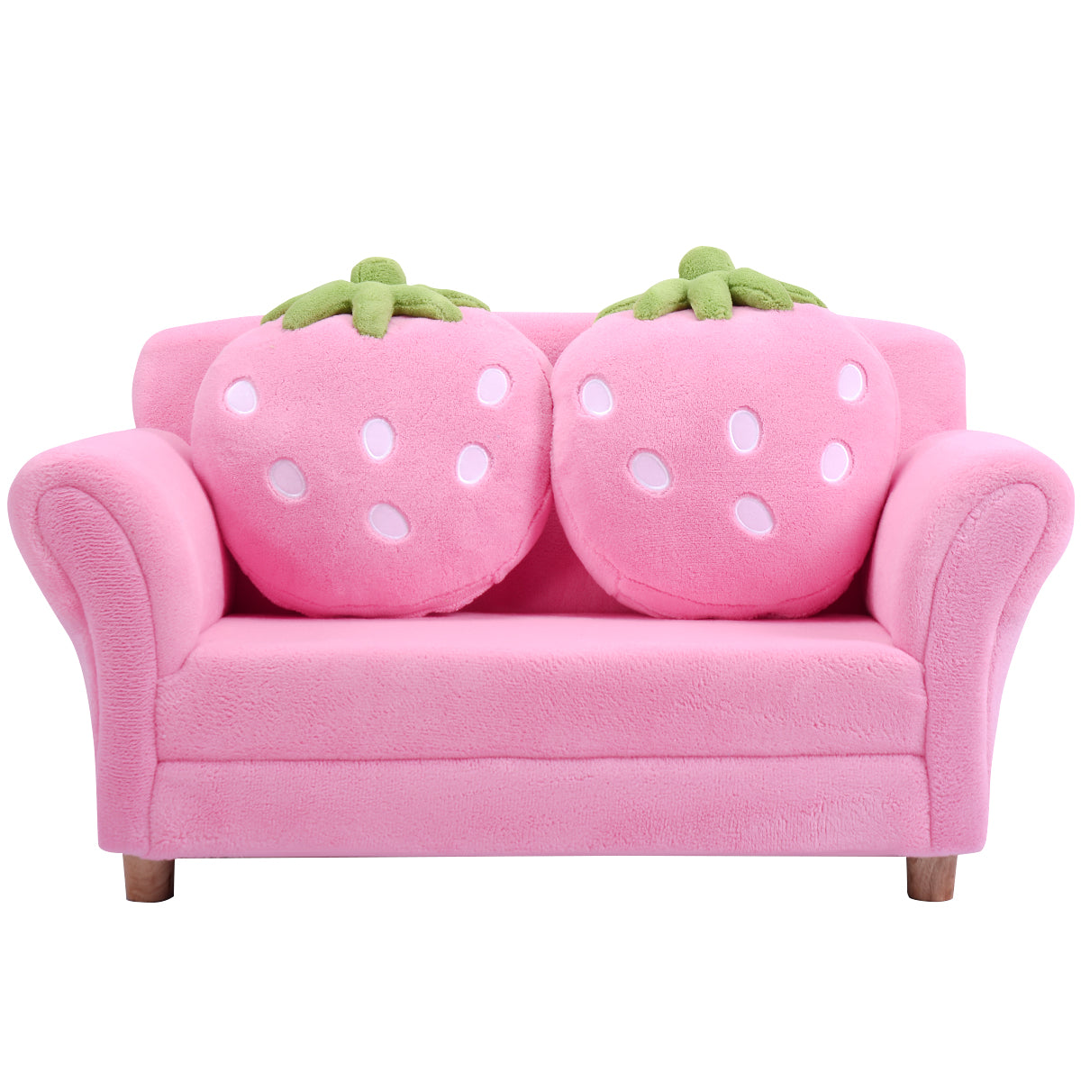 2-Seat Kids Sofa Children Lounge Bed with 2 Cute Strawberry Pillows