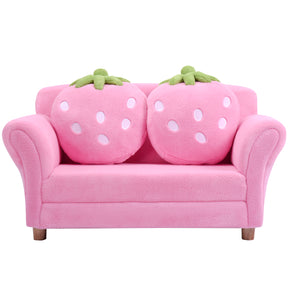 2-Seat Kids Sofa Children Lounge Bed with 2 Cute Strawberry Pillows