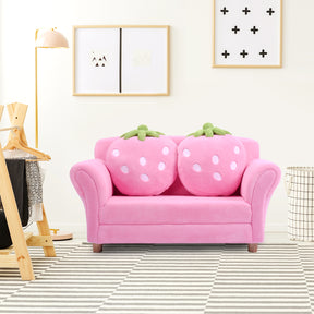 2-Seat Kids Sofa Children Lounge Bed with 2 Cute Strawberry Pillows