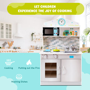 Wooden Toy Kitchen Playset with Microwave for Age 3+