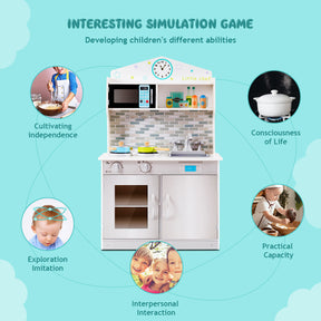 Wooden Toy Kitchen Playset with Microwave for Age 3+