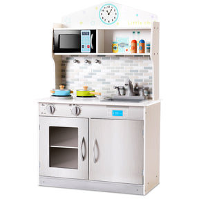 Wooden Toy Kitchen Playset with Microwave for Age 3+