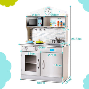 Wooden Toy Kitchen Playset with Microwave for Age 3+