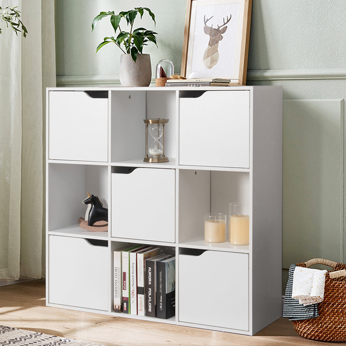 Cube Shelf with 9 Compartments and 5 Magnetic Doors