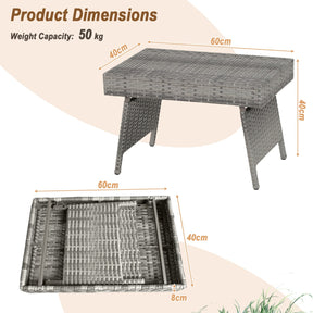 Outdoor Folding Wicker Side Table with Fixing Screws & Metal Frame