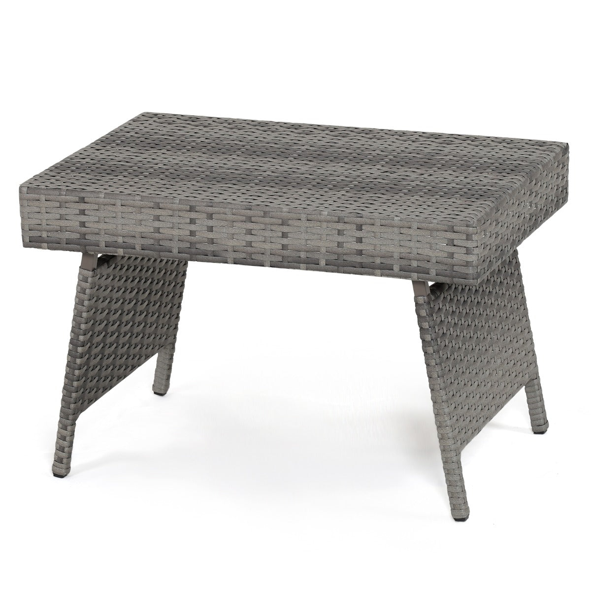 Outdoor Folding Wicker Side Table with Fixing Screws & Metal Frame