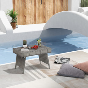 Outdoor Folding Wicker Side Table with Fixing Screws & Metal Frame