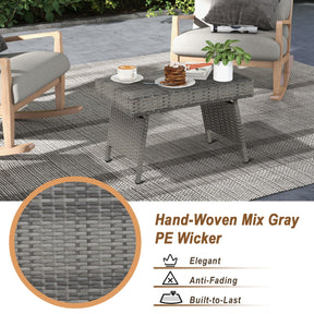 Outdoor Folding Wicker Side Table with Fixing Screws & Metal Frame