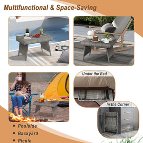 Outdoor Folding Wicker Side Table with Fixing Screws & Metal Frame