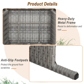 Outdoor Folding Wicker Side Table with Fixing Screws & Metal Frame