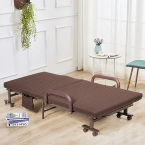 Folding Single Guest Bed with Mattress & Metal Frame