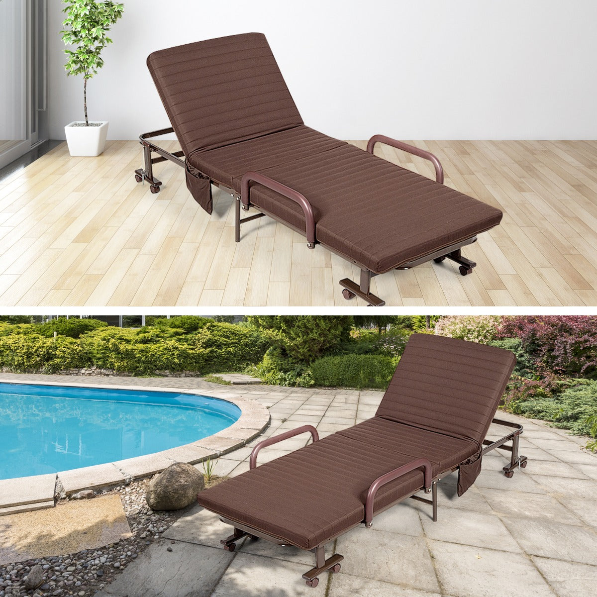 Folding Single Guest Bed with Mattress & Metal Frame