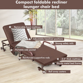 Folding Single Guest Bed with Mattress & Metal Frame