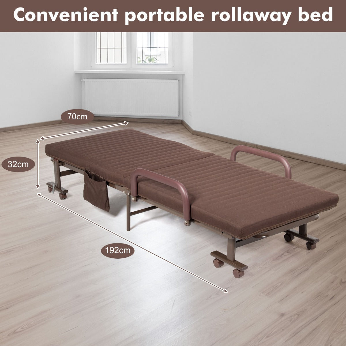 Folding Single Guest Bed with Mattress & Metal Frame