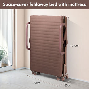 Folding Single Guest Bed with Mattress & Metal Frame