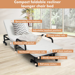 Folding Single Guest Bed with Mattress & Metal Frame