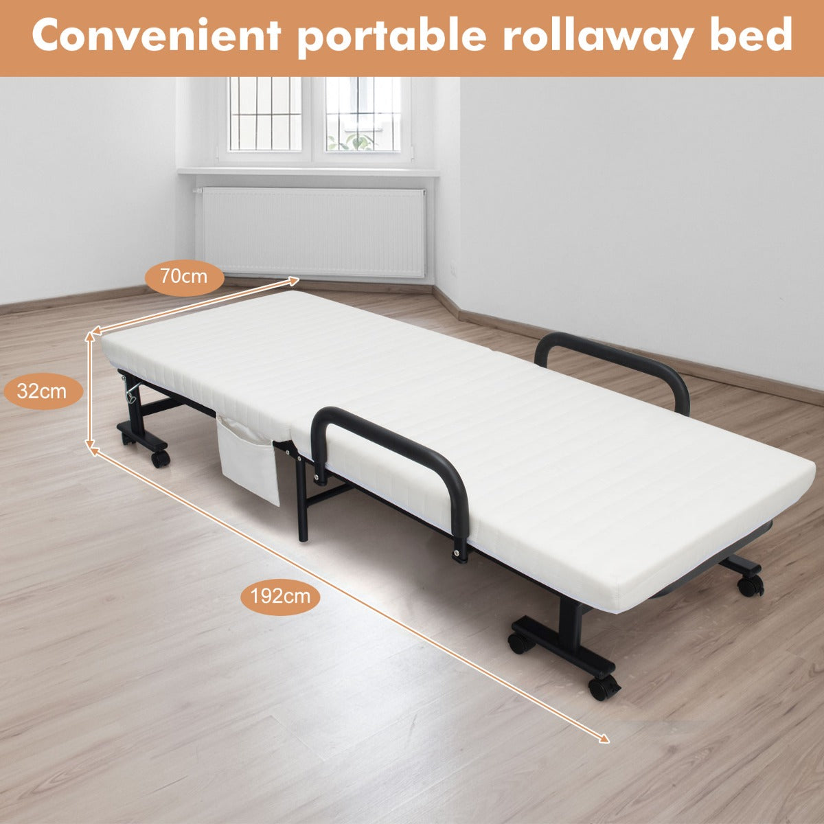 Folding Single Guest Bed with Mattress & Metal Frame