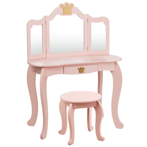 Kids Vanity Table and Chair Set with Drawer & Mirror for Girls
