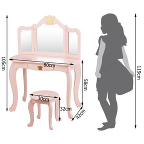 Kids Vanity Table and Chair Set with Drawer & Mirror for Girls