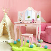 Kids Vanity Table and Chair Set with Drawer & Mirror for Girls