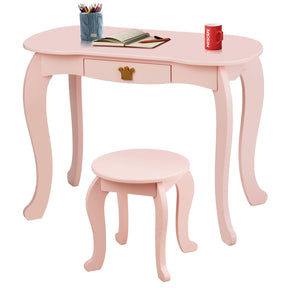 Kids Vanity Table and Chair Set with Drawer & Mirror for Girls