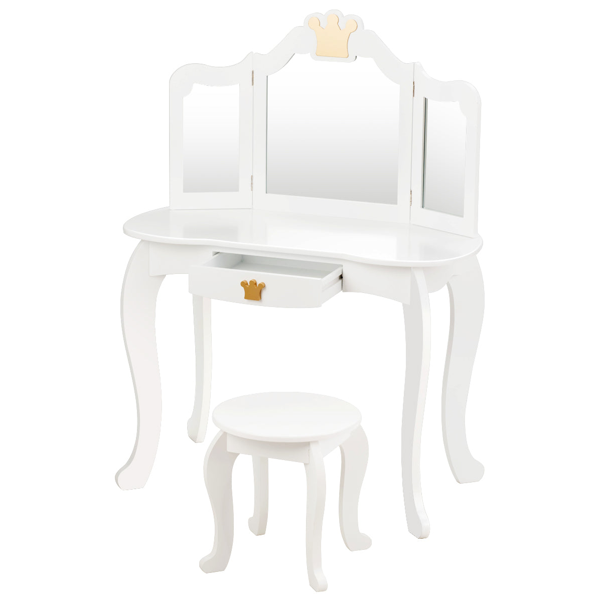 Kids Vanity Table and Chair Set with Drawer & Mirror for Girls