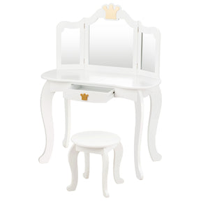Kids Vanity Table and Chair Set with Drawer & Mirror for Girls