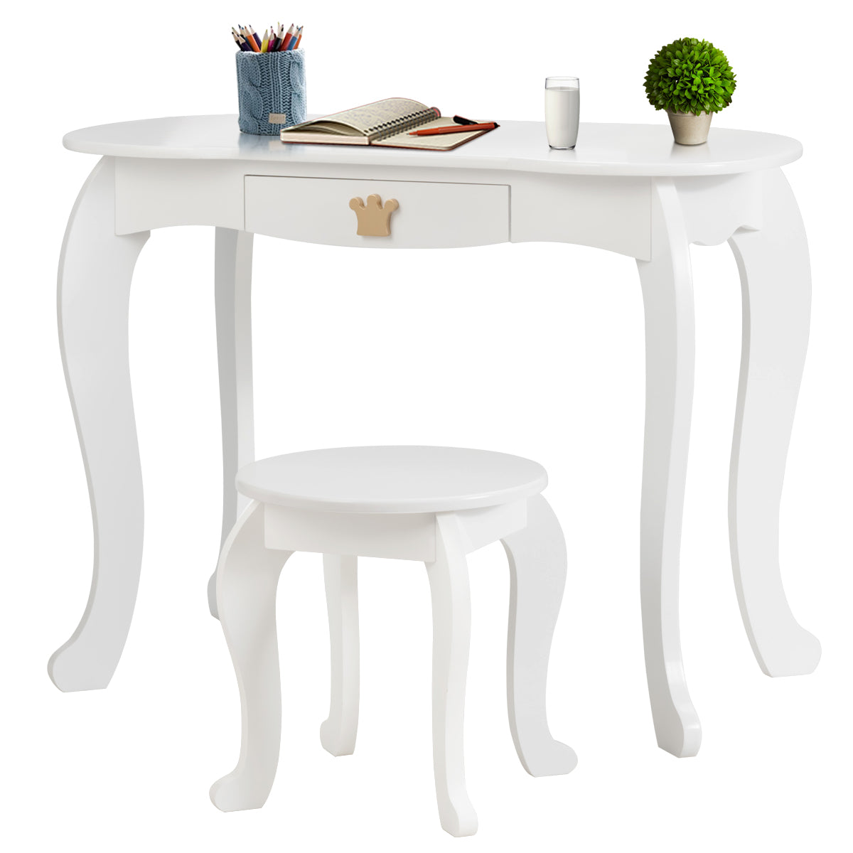 Kids Vanity Table and Chair Set with Drawer & Mirror for Girls