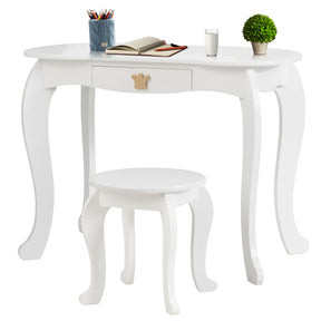 Kids Vanity Table and Chair Set with Drawer & Mirror for Girls