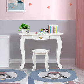 Kids Vanity Table and Chair Set with Drawer & Mirror for Girls