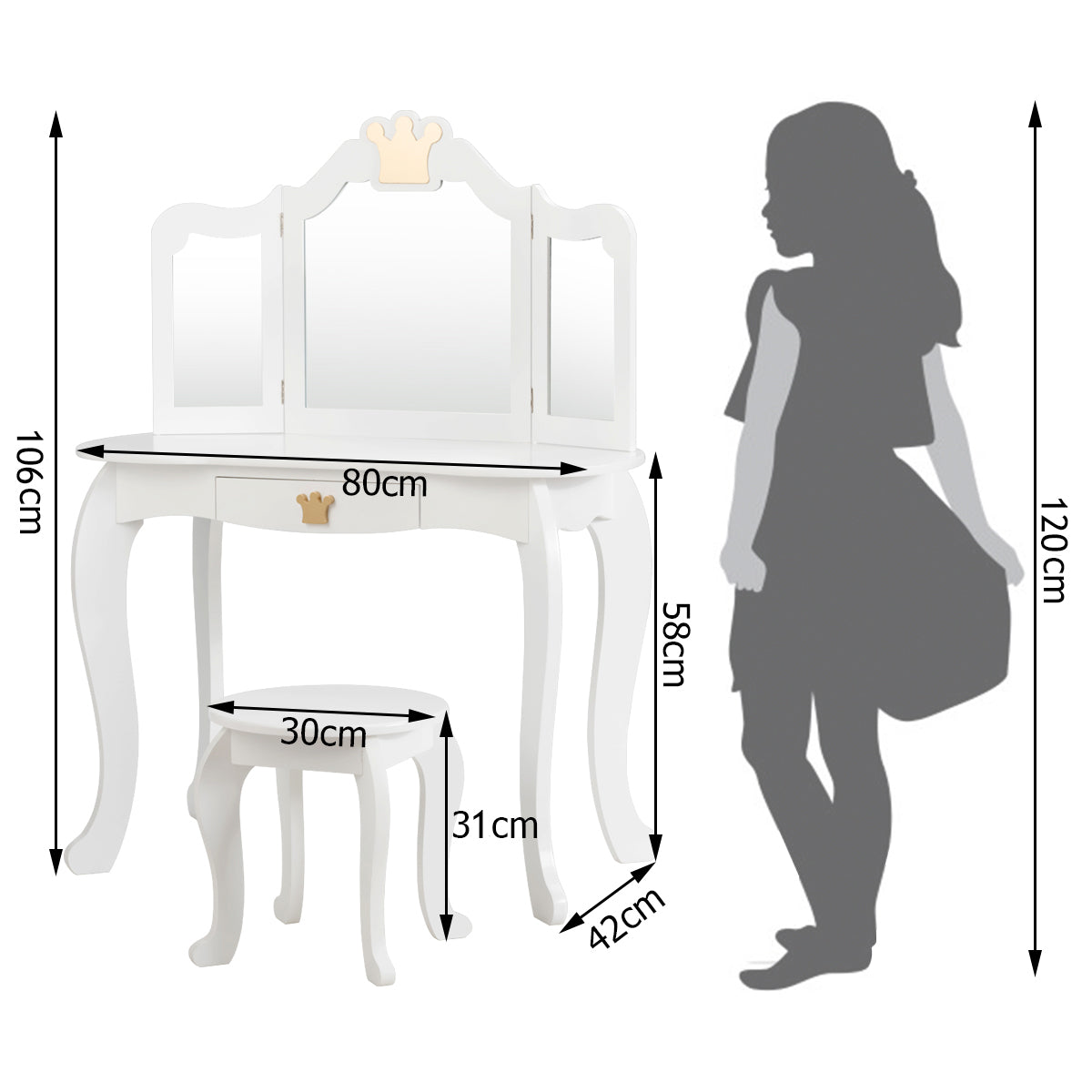 Kids Vanity Table and Chair Set with Drawer & Mirror for Girls