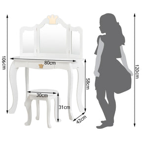 Kids Vanity Table and Chair Set with Drawer & Mirror for Girls