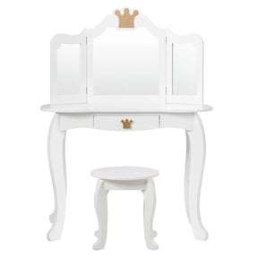 Kids Vanity Table and Chair Set with Drawer & Mirror for Girls