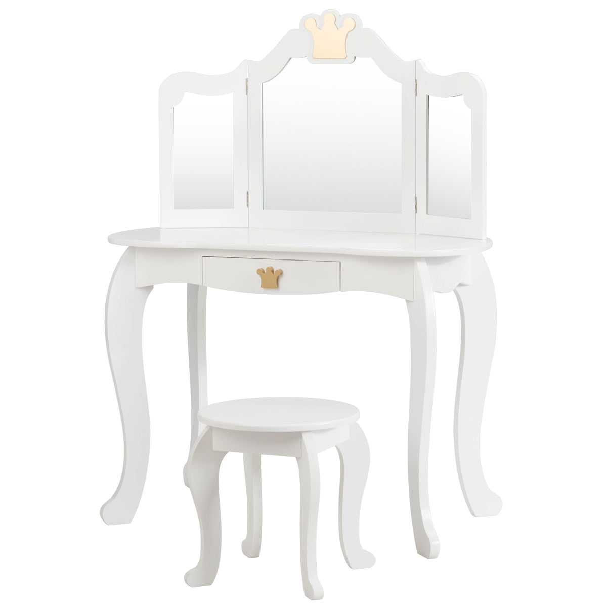 Kids Vanity Table and Chair Set with Drawer & Mirror for Girls
