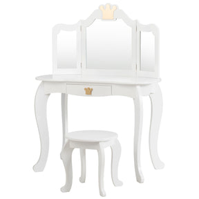 Kids Vanity Table and Chair Set with Drawer & Mirror for Girls
