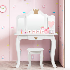Kids Vanity Table and Chair Set with Drawer & Mirror for Girls