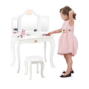 Kids Vanity Table and Chair Set with Drawer & Mirror for Girls