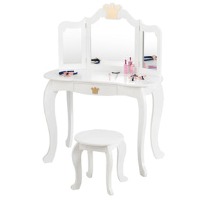 Kids Vanity Table and Chair Set with Drawer & Mirror for Girls