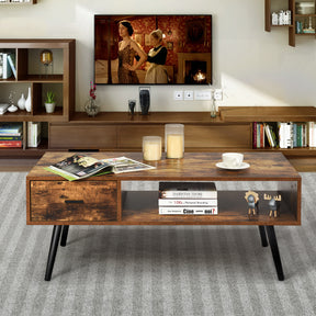 Mid-Century Modern Coffee Table with 1 Drawer & Storage Shelf