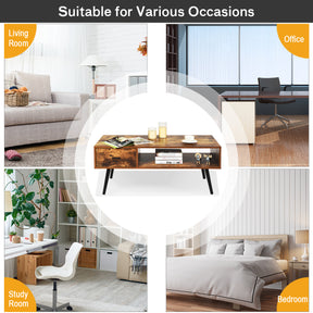 Mid-Century Modern Coffee Table with 1 Drawer & Storage Shelf