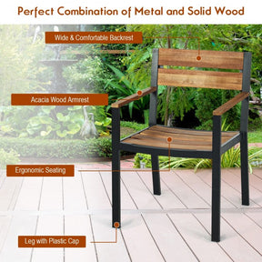 7 Pieces Outdoor Patio Acacia Wood Dining Table Set with Umbrella Hole