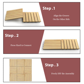 30*30cm 10-Pack Acacia Wood Flooring Deck Tiles for Indoor & Outdoor
