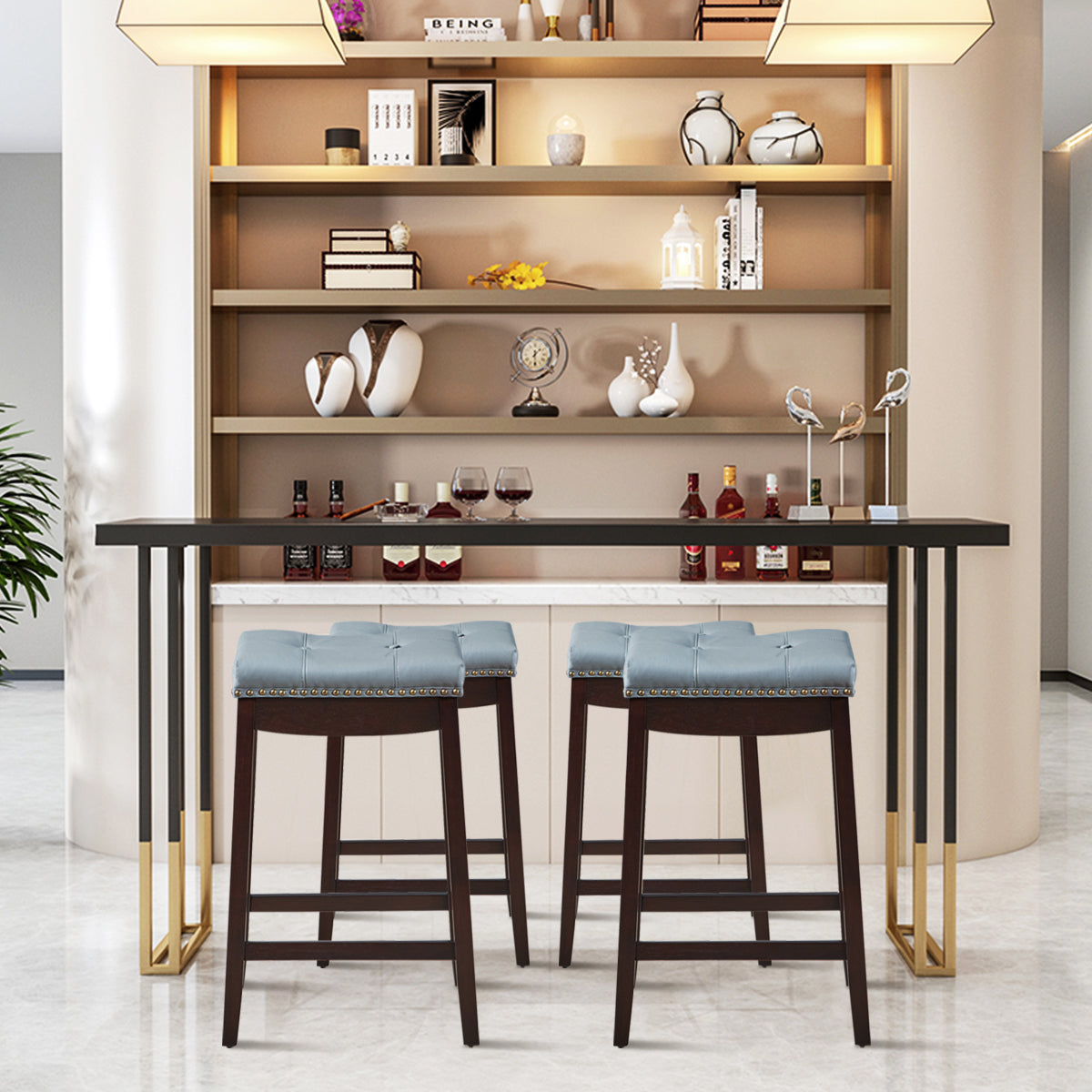 64 cm Backless Nailhead Bar Stool with Counter Height for Dining Room