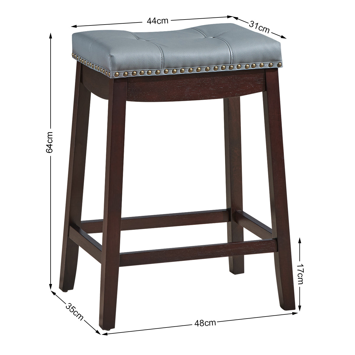 64 cm Backless Nailhead Bar Stool with Counter Height for Dining Room