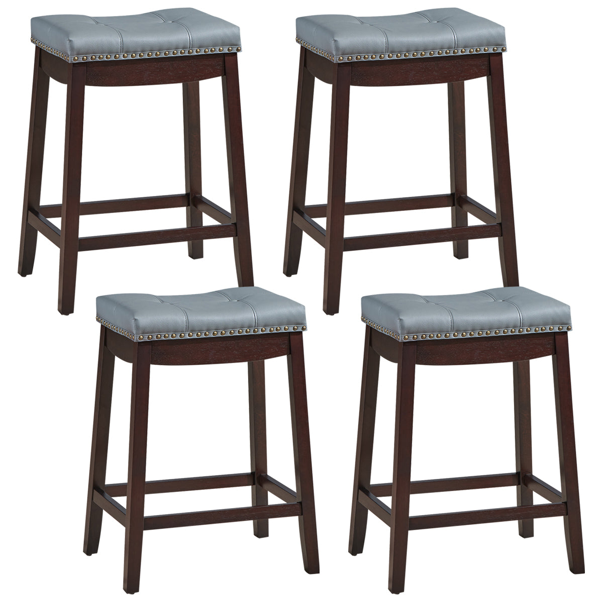 64 cm Backless Nailhead Bar Stool with Counter Height for Dining Room