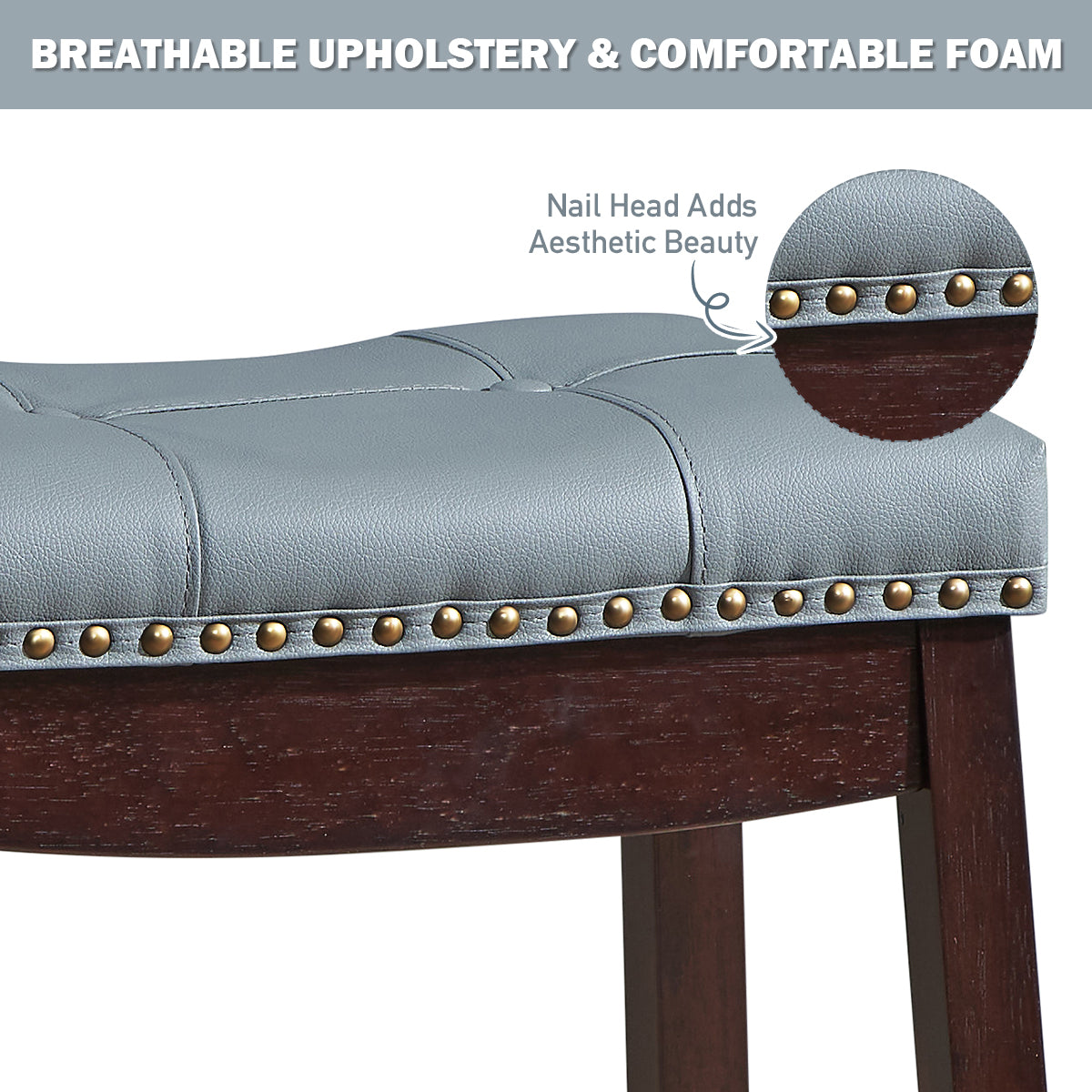 64 cm Backless Nailhead Bar Stool with Counter Height for Dining Room