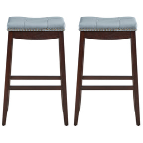 74cm Backless Nailhead Bar Stool with Natural Rubber Wood Legs for Dining Room
