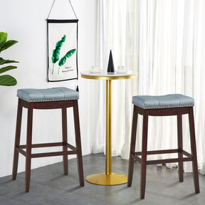 74cm Backless Nailhead Bar Stool with Natural Rubber Wood Legs for Dining Room