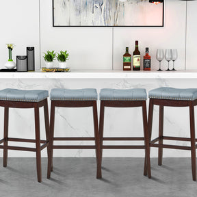 74cm Backless Nailhead Bar Stool with Natural Rubber Wood Legs for Dining Room