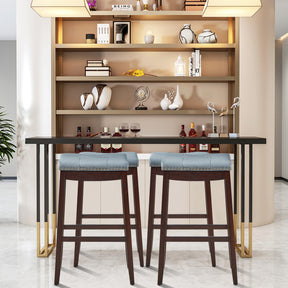 74cm Backless Nailhead Bar Stool with Natural Rubber Wood Legs for Dining Room